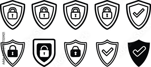Shield and lock icons collection for security and protection symbols