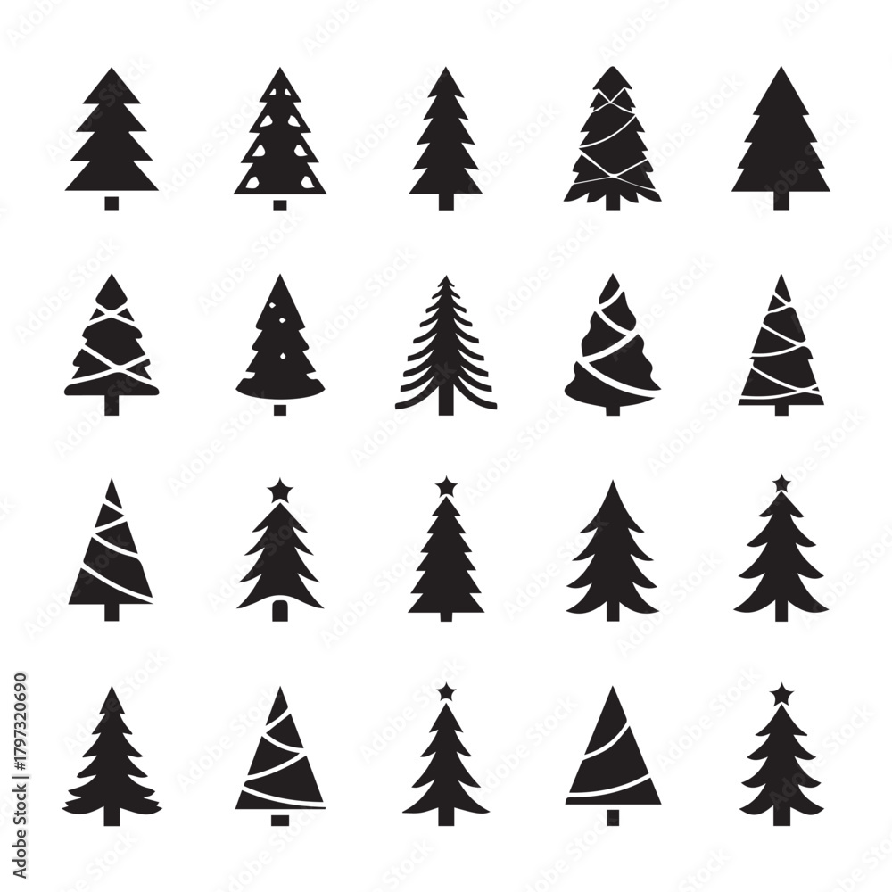 Obraz premium Vector Many different black Christmas tree icon set