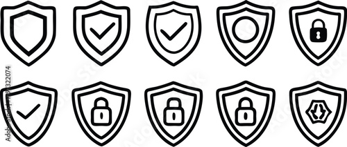 Shield icons set: security, protection, and data safety symbols