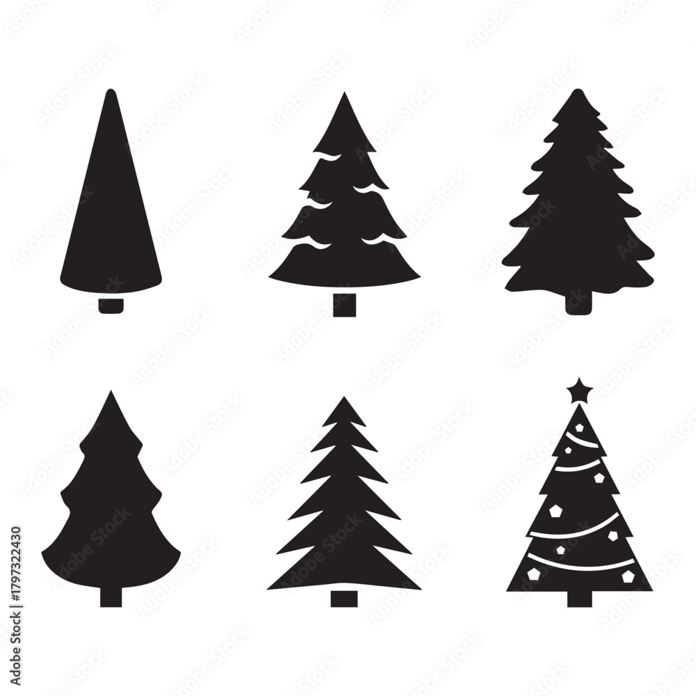 Obraz premium Vector Many different black Christmas tree icon set