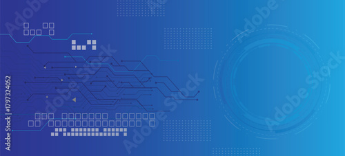 Abstract AI circuit board background. Technology connected blue lines with electronics