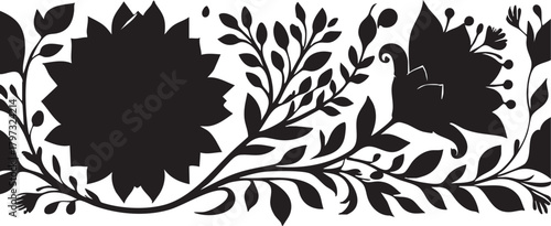 Black and white floral vector illustration: flower border design eps silhouette