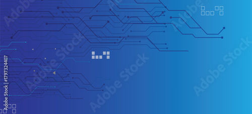 Abstract AI circuit board background. Technology connected blue lines with electronics