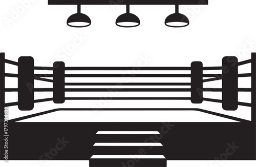 Boxing ring stage with spotlights icon combat sport arena silhouette