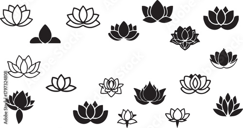 Lotus flower vector set: black and white lotus designs for graphic design eps silhouette