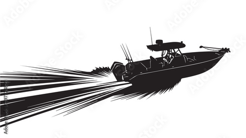 Experience the thrill of high-speed boating with this dynamic silhouette, perfect for adrenaline-fueled adventures and catching the big one on a modern fishing vessel, feel the speed and excitement
