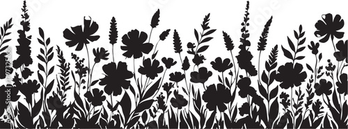 Black and white flower silhouette vector: floral border design eps
