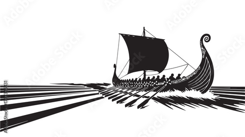 Powerful Viking longship sailing across the sea, a symbol of adventure and exploration, perfect for historical projects, game design, and travel brochures showcasing Norse heritage