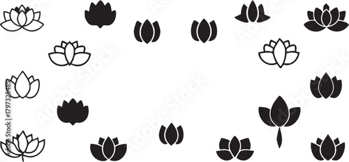 Lotus flower vector art: black and white lotus flower illustrations eps silhouette