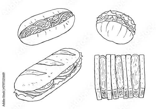 いろんなサンドイッチの手描きイラストセット2