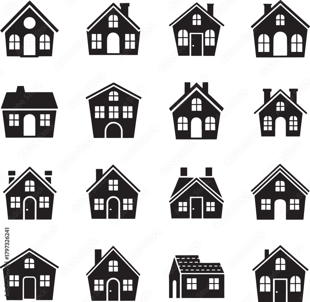 Fototapeta premium house collection of diverse icons residential building silhouettes