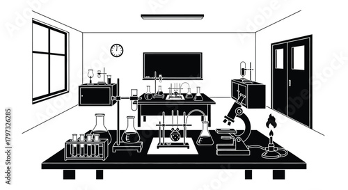 A detailed view of a science laboratory with various equipment displayed