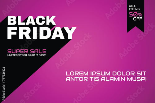 A vibrant black friday promotional graphic featuring bold text color blocking and a sale announcement