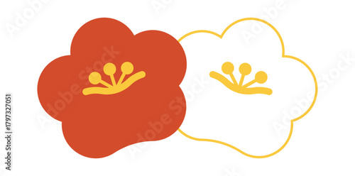シンプルで可愛い紅白の梅の花のイラスト素材