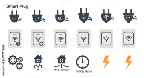 Collection of Smart Plugs and Related Icons for Home Automation.