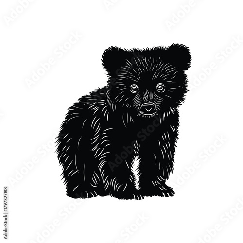 black cute bear baby silhouette illustration design