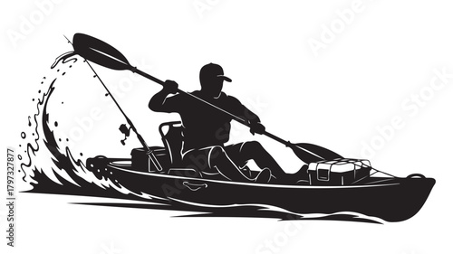 Powerful fishing boat cutting through ocean waves, strong nautical vessel illustration for maritime industry and marine life adventure concepts, commercial fishing vessel design