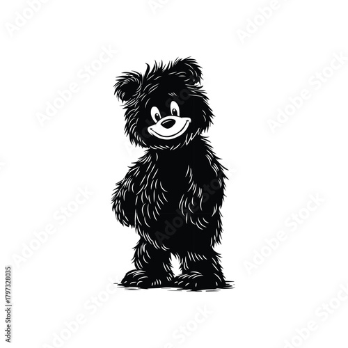Fluffy Black Bear Cub Mascot silhouette illustration design