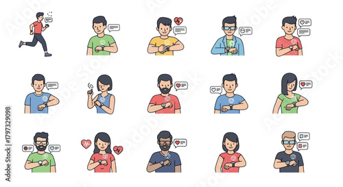 Diverse People Checking Smartwatches with Health and Activity Data.