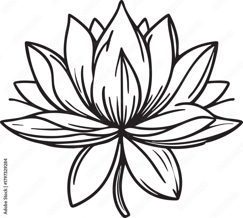 Fototapeta premium Lotus flower vector illustration: black and white outline graphic eps silhouette