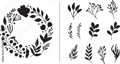 Floral vector pack: black and white botanical elements for design eps silhouette