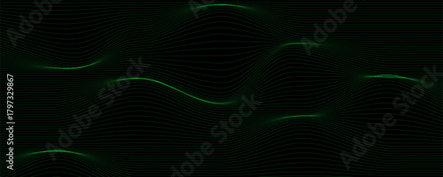 Digital double wavy wireframe landscape in acid green. Futuristic linear undulating terrain. Retro futurism concept. Digital cyberspace in mountains with valleys. Vector illustration.