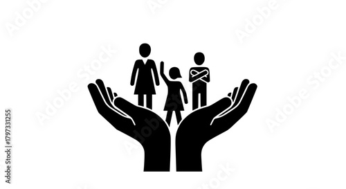 Family in Hands Symbol of Care Protection and Support.