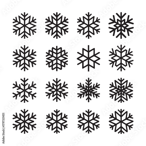 Vector snowflake icon set winter symbol cold weather icon frost graphic isolated on white background
