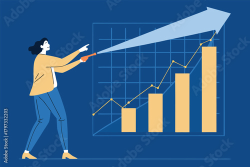 Analyst meticulously highlighting optimal graph segment, business growth, financial performance, data visualization, strategy, success.