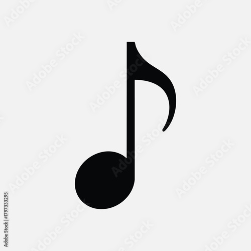 Black Eighth Note Music Symbol on White Background