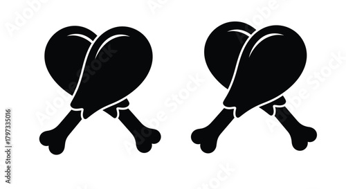 Two heart shaped chicken drumsticks crossed a playful food illustration
