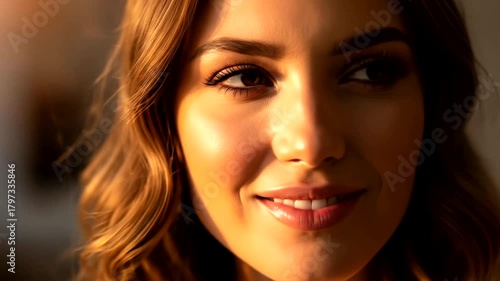 Radiant Beauty - A Portrait of a Smiling Woman in Golden Light.