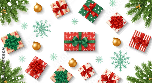 Spread holiday cheer with beautifully wrapped Christmas gifts, ornaments, and festive decorations! Perfect for greeting cards, social media, and holiday marketing campaigns.