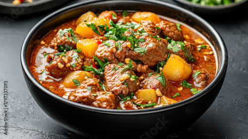 Massaman curry tender beef potato peanut rich aromatic curry stew with herbs
