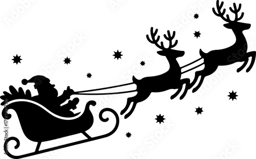 Santa Claus and reindeer sleigh silhouette vector illustration