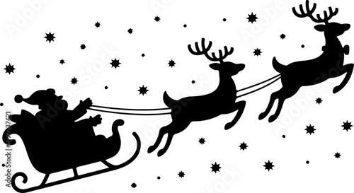 Santa Claus and reindeer sleigh silhouette vector illustration
