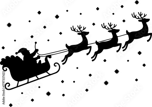 Santa Claus and reindeer sleigh silhouette vector illustration