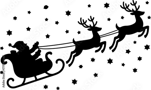 Santa Claus and reindeer sleigh silhouette vector illustration