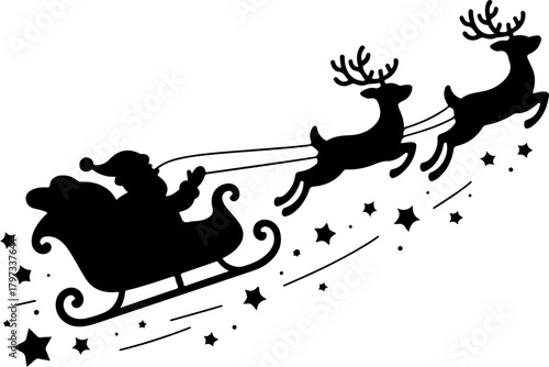 Santa Claus and reindeer sleigh silhouette vector illustration