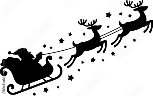 Santa Claus and reindeer sleigh silhouette vector illustration