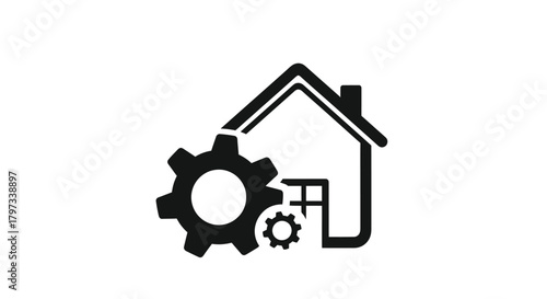 Black House Icon with Gears Representing Home Improvement.