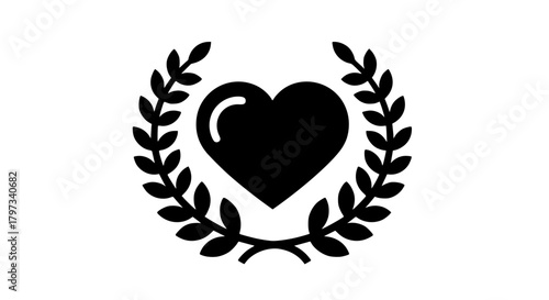 Heart symbol encircled by laurel wreath representing love and achievement.