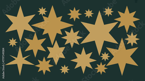 Golden stars shimmer against a dark backdrop, perfect for holiday promotions and celestial designs, creating a magical and festive atmosphere