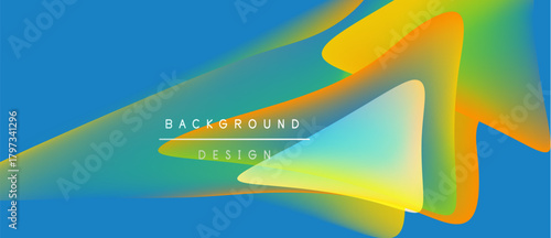 Abstract fluid shapes blend vibrant colors. Dynamic composition creates modern background design. Smooth gradients offer visual interest.