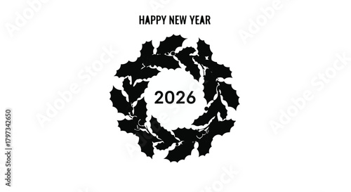 Celebrate the New Year with a festive laurel wreath and the year 2026