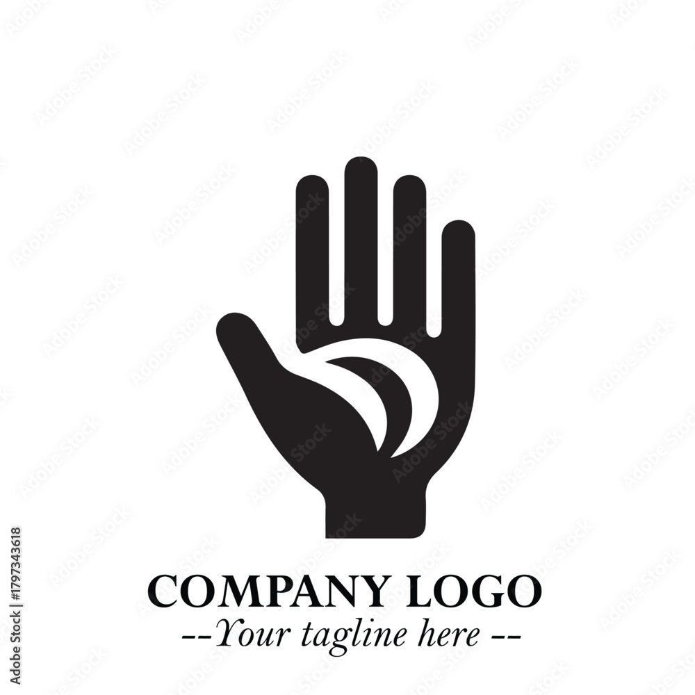Fototapeta premium Minimalist Black Hand Logo Symbol on White Background in Clean Modern Silhouette Style