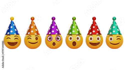 3D Birthday Emojis Vector Set: Party, Celebration, Happy, Fun, Icons