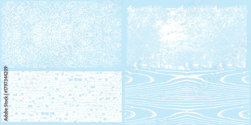 Abstract Blue and White Water Surface Textures: A Collection of Eight Seamless Vector Backgrounds Displaying Varied Aquatic Surface Patterns and Distortions in Contrasting Hues