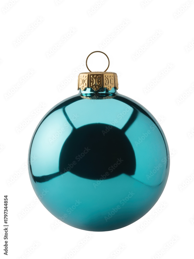 Fototapeta premium Shiny blue ornament with gold cap isolated on a transparent background