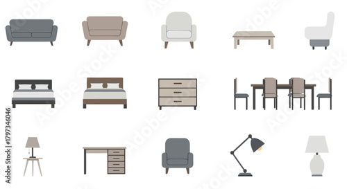 Collection of Modern Furniture Icons for Interior Design.